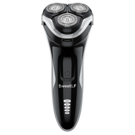 Electric Razor for Men, SweetLF Cordless 3D Rotary Shaver, Waterproof Wet & Dry, Type C Charging, Plug & Play, Rechargeable with Pop-up Trimmer, (Includes 3 Extra Blades), Black