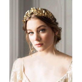 Chargances Handmade Bridal Wedding Crown Leaf Headband Women Leaf Tiara Headpiece Weeding Hair Accessories Leaf Headpiece Jewelry for Women and Girls(Silver)