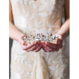 Chargances Handmade Bridal Wedding Crown Leaf Headband Women Leaf Tiara Headpiece Weeding Hair Accessories Leaf Headpiece Jewelry for Women and Girls(Silver)