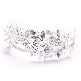 Chargances Handmade Bridal Wedding Crown Leaf Headband Women Leaf Tiara Headpiece Weeding Hair Accessories Leaf Headpiece Jewelry for Women and Girls(Silver)