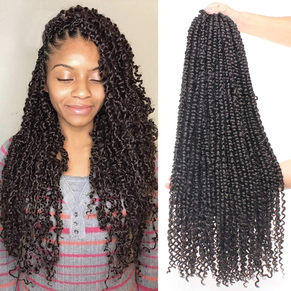 Leeven 8 Packs Pre-Twisted Passion Twists 12 Roots/pack Synthetic Crochet Hair Extensions 22 Inch Ombre Crochet Passion Twist Braiding Hair Curly Ends Twist Hair(2)