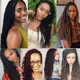 Leeven 8 Packs Pre-Twisted Passion Twists 12 Roots/pack Synthetic Crochet Hair Extensions 22 Inch Ombre Crochet Passion Twist Braiding Hair Curly Ends Twist Hair(2)