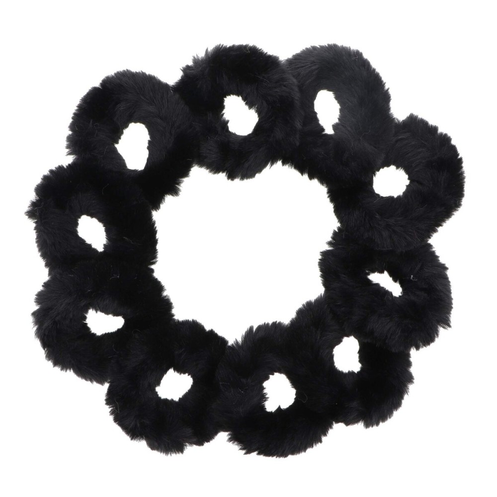 Small Fuzzy Fur Scrunchies Furry Pony Holder - Set of 10 - Black
