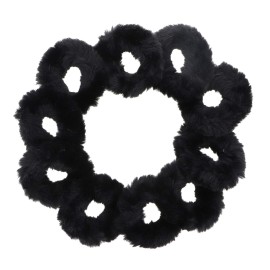 Small Fuzzy Fur Scrunchies Furry Pony Holder - Set of 10 - Black