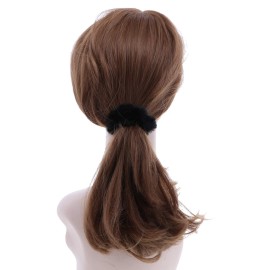 Small Fuzzy Fur Scrunchies Furry Pony Holder - Set of 10 - Black