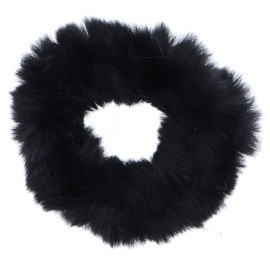 Small Fuzzy Fur Scrunchies Furry Pony Holder - Set of 10 - Black