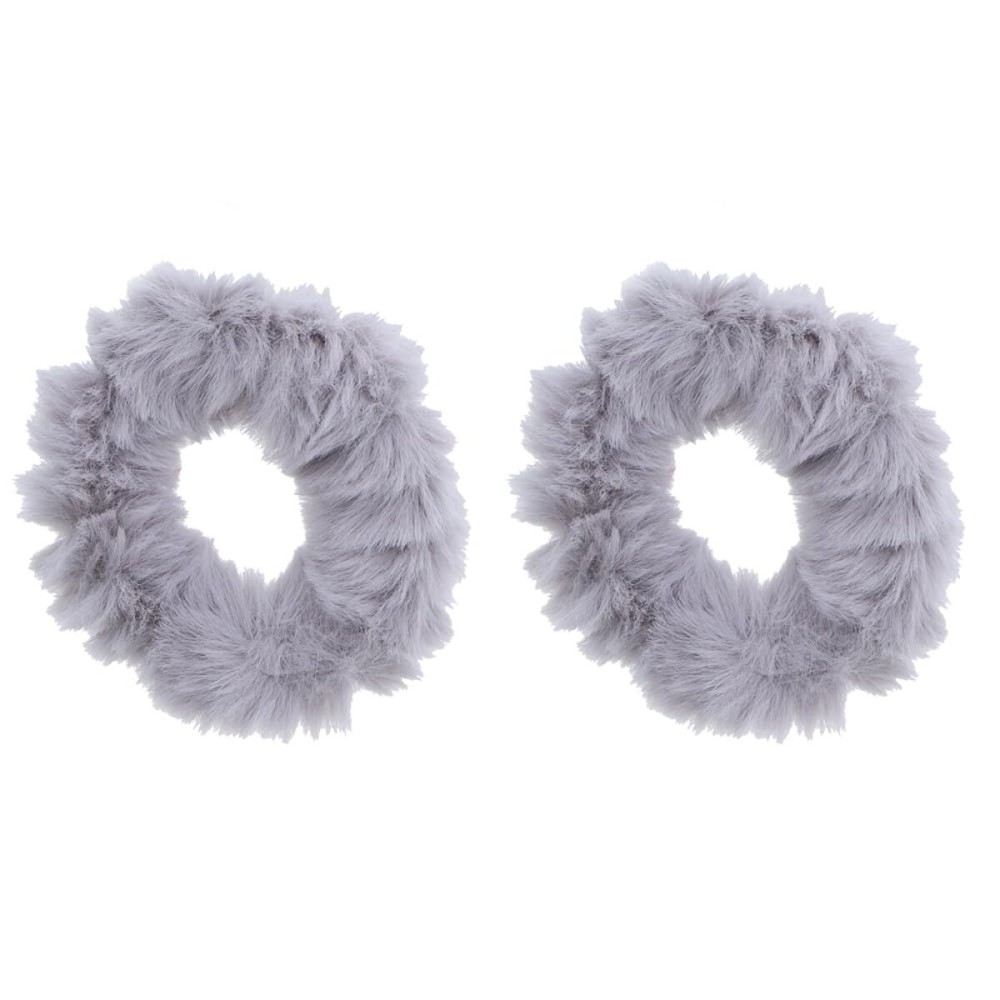 Small Fuzzy Fur Scrunchies Furry Pony Holder - Set of 2 - Light Grey