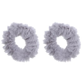 Small Fuzzy Fur Scrunchies Furry Pony Holder - Set of 2 - Light Grey