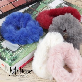 Small Fuzzy Fur Scrunchies Furry Pony Holder - Set of 2 - Light Grey