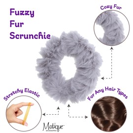 Small Fuzzy Fur Scrunchies Furry Pony Holder - Set of 2 - Light Grey