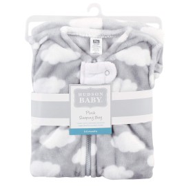 Hudson Baby Unisex Baby Plush Sleeping Bag, Sack, Blanket, Gray Clouds Plush, 0-6 Months