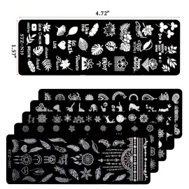 Mwoot 6Pcs Pretty Nail Art Stamping Plate Set Cat Feather Snowflakes Leaves Theme Manicure Print Tool