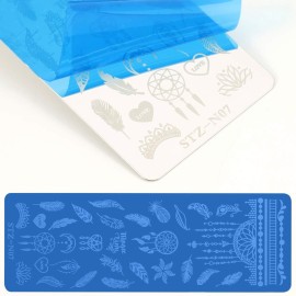 Mwoot 6Pcs Pretty Nail Art Stamping Plate Set Cat Feather Snowflakes Leaves Theme Manicure Print Tool