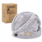 myHomeBody Hair Towel Wrap, Luxury Quick Drying Turban, Ultra Soft Absorbent Charcoal Fiber Cap, with Coconut Shell Button - Gray