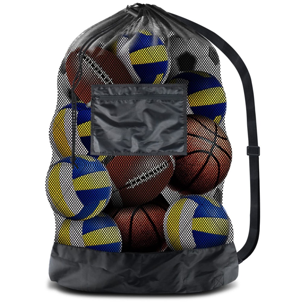 BROTOU Thickened Extra Large Sports Ball Bag Mesh Socce Ball Bag Heavy Duty Drawstring Bags Team Work for Holding Basketball, Volleyball, Baseball, Swimming Gear with Shoulder Strap