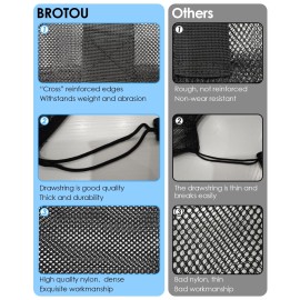 BROTOU Thickened Extra Large Sports Ball Bag Mesh Socce Ball Bag Heavy Duty Drawstring Bags Team Work for Holding Basketball, Volleyball, Baseball, Swimming Gear with Shoulder Strap