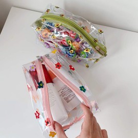 Cute Crystal Clear Cosmetic Bags, Travel Toiletry Clear Makeup Bags, Portable Makeup Brushes Kit Storage Bag, Waterproof Cartoon Organization For Women Girls (Floral) Cute Crystal Clear Cosmetic Bags, Travel Toiletry Clear Makeup Bags, Portable Makeup Brushes Kit Storage Bag, Waterproof Cartoon Organization For Women Girls (Floral)