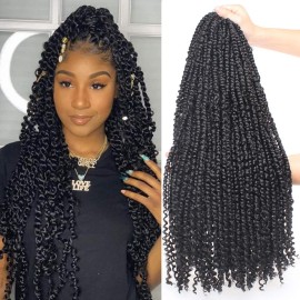 Leeven 22 Inch 8 packs Pre-twisted Passion Twist Crochet Hair 12 Roots/pack Pre-looped Crochet Braids Hair for Passion Twist Braiding Hair Natural Black Twists Hair
