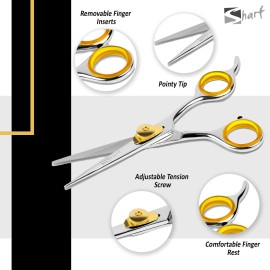 SHARF Professional 5.75 Straight Barber Scissors: Sharp 440c Japanese Stainless Steel Hair Cutting Shears For Men & Women| Gold Touch Series Trimming Scissors w/Easy Grip Handles SHARF Professional 5.75 Straight Barber Scissors: Sharp 440c Japanese Stainless Steel Hair Cutting Shears For Men & Women| Gold Touch Series Trimming Scissors w/Easy Grip Handles