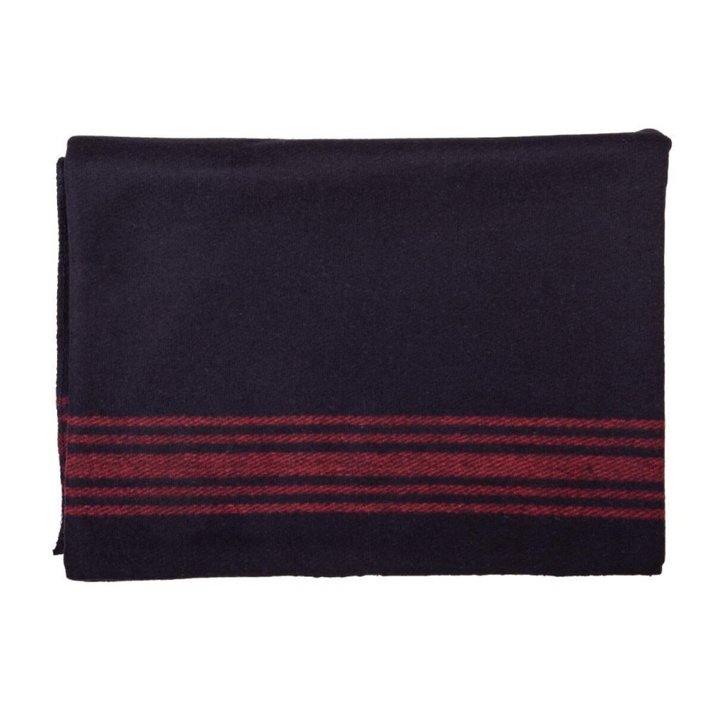 Farm Blue Wool Blanket - Military Style - Thick & Lightweight Army Camping Blankets 80 x 62 - Large Camp Survival Blankets for Car, Hiking, Backpacking & Outdoor Festivals (Navy with Red Stripes)