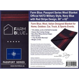 Farm Blue Wool Blanket - Military Style - Thick & Lightweight Army Camping Blankets 80 x 62 - Large Camp Survival Blankets for Car, Hiking, Backpacking & Outdoor Festivals (Navy with Red Stripes)