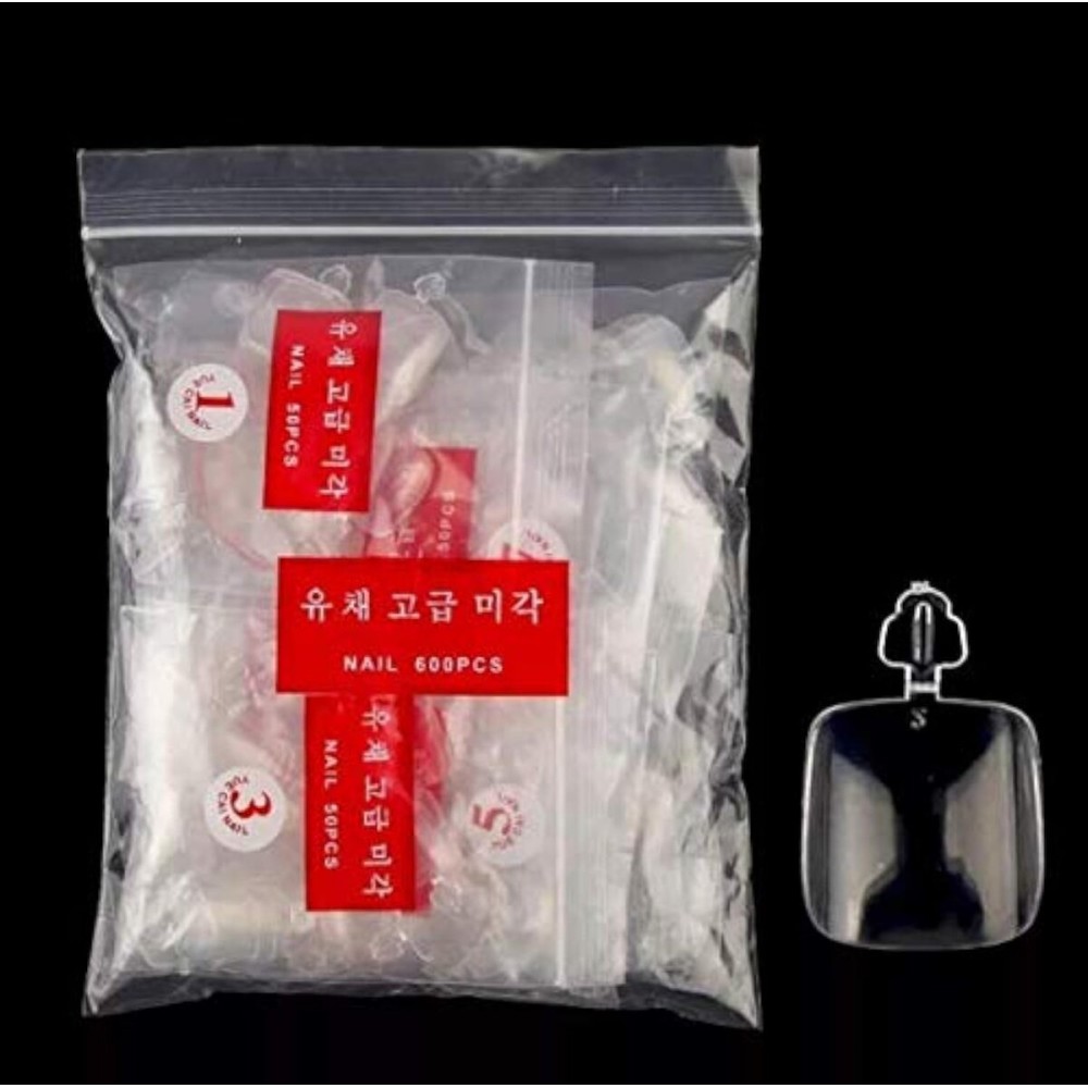 DNHCLL 600 PCS 12 Sizes False Toenails Full Cover Artificial French Acrylic Toenails for Nail Salons and DIY Nail Art (Transparent)