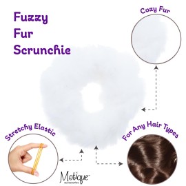 Small Fuzzy Fur Scrunchies Furry Pony Holder - Set of 2 - White Small Fuzzy Fur Scrunchies Furry Pony Holder - Set of 2 - White