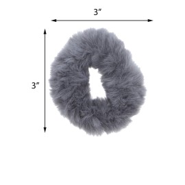 Small Faux Fur Scrunchies Hair Tie - Set of 6 - Black & Greys