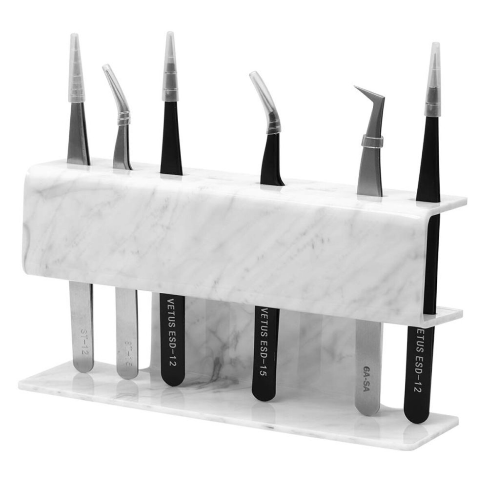 Lash Extension Supplies Tweezer Holder Stand GEMERRY Eyelash Extension Supplies Accessories Tools Acrylic Display Storage 8 Pcs Tweezers Shelf Holder (Marbling)