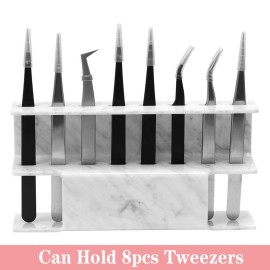Lash Extension Supplies Tweezer Holder Stand GEMERRY Eyelash Extension Supplies Accessories Tools Acrylic Display Storage 8 Pcs Tweezers Shelf Holder (Marbling)