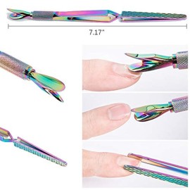 WOKOTO 1Pc Colorful Stainless Steel Nail Shaping Tweezers For Nail Extension Acrylic Nail Tips Cutter Multiple-Functional Nail Clip Manicure Nail Tools Nail Polish Remover Pens For Women Nail Art