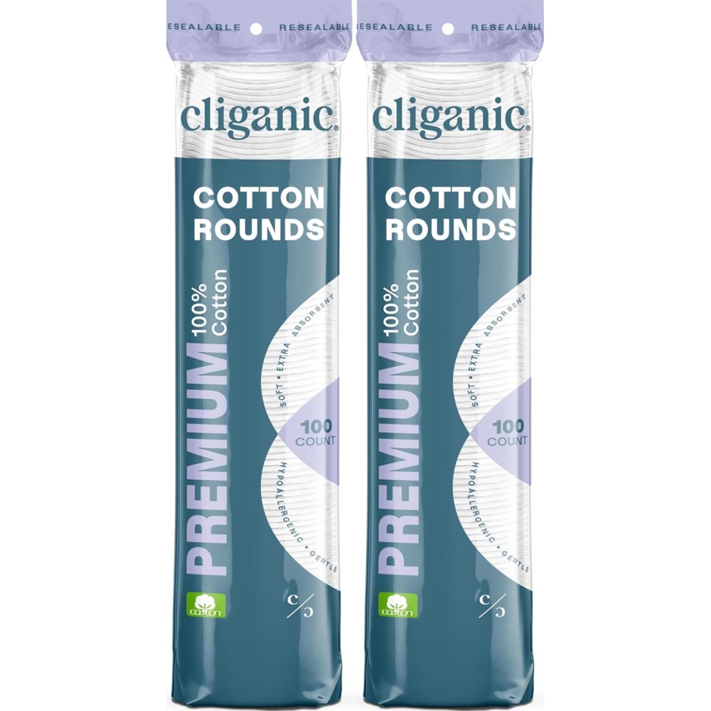 Cliganic Premium Cotton Rounds for Face (200 Count) | Makeup Remover Pads, Hypoallergenic, Lint-Free | 100% Pure Cotton (Packaging May Vary) Cliganic Premium Cotton Rounds for Face (200 Count) | Makeup Remover Pads, Hypoallergenic, Lint-Free | 100% Pure Cotton (Packaging May Vary)