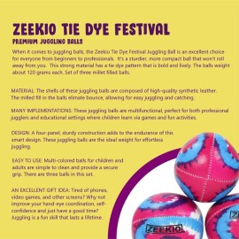 Zeekio Tie Dye Festival Juggling Balls - [Set of 3] 6-Panel Balls, Millet Field, 120g Each, Pink/Blue/White Swirl