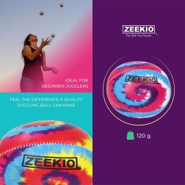 Zeekio Tie Dye Festival Juggling Balls - [Set of 3] 6-Panel Balls, Millet Field, 120g Each, Pink/Blue/White Swirl