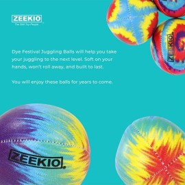 Zeekio Tie Dye Festival Juggling Balls - [Set of 3] 6-Panel Balls, Millet Field, 120g Each, Pink/Blue/White Swirl