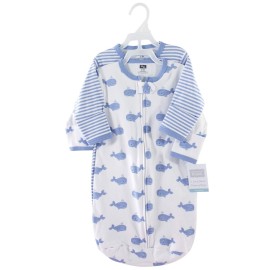 Hudson Baby Unisex Baby Cotton Long-Sleeve Wearable Sleeping Bag, Sack, Blanket, Blue Whales, 3-9 Months
