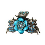 Women Retro Rose Flower Hair Claw Imitation Turquoise Fancy Jaw Clips Pins Fashion Alloy Rhinestone Hair Catch Barrette Hair Updo Grip Hair Accessories (Blue)