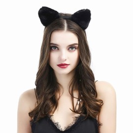 Catery Cute Cat Ears Headbands Black Plush Bunny Ear Headband Headpieces Women Party Hair Accessories for Nightclubs Masquerade Halloween Christmas