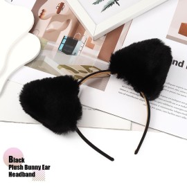 Catery Cute Cat Ears Headbands Black Plush Bunny Ear Headband Headpieces Women Party Hair Accessories for Nightclubs Masquerade Halloween Christmas