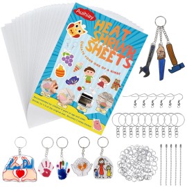 Auihiay 145 Pieces Shrink Plastic Sheet Kit Include 20 PCS Shrinky Paper with 125 PCS Keychains Accessories for Kids Creative Craft, Easter Mother Day Ornament