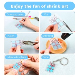Auihiay 145 Pieces Shrink Plastic Sheet Kit Include 20 PCS Shrinky Paper with 125 PCS Keychains Accessories for Kids Creative Craft, Easter Mother Day Ornament