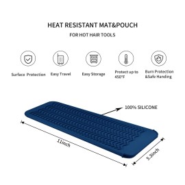 EIOKIT Silicone Heat Resistant Travel Mat Pouch for Hair Styling Tools (Navy Blue, 1 Pack)