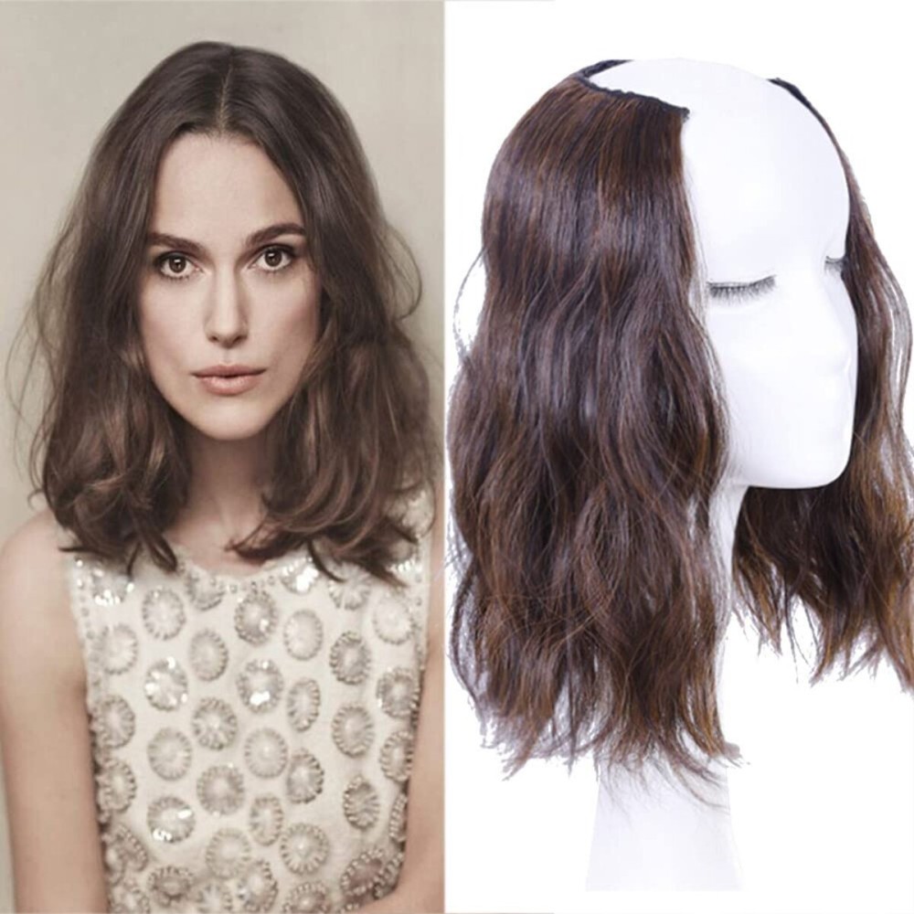 Medium Length 12 Wavy U-Shape Part Half Wig One Piece Clip in Hair Extension Black