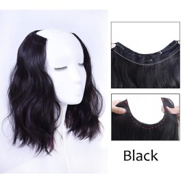 Medium Length 12 Wavy U-Shape Part Half Wig One Piece Clip in Hair Extension Black