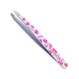 4Pcs EyeBrow Tweezers set With Straight, Slanted, Pointed Tweezers in White Color on Pink Heart painted in Pink Glitter Pouch