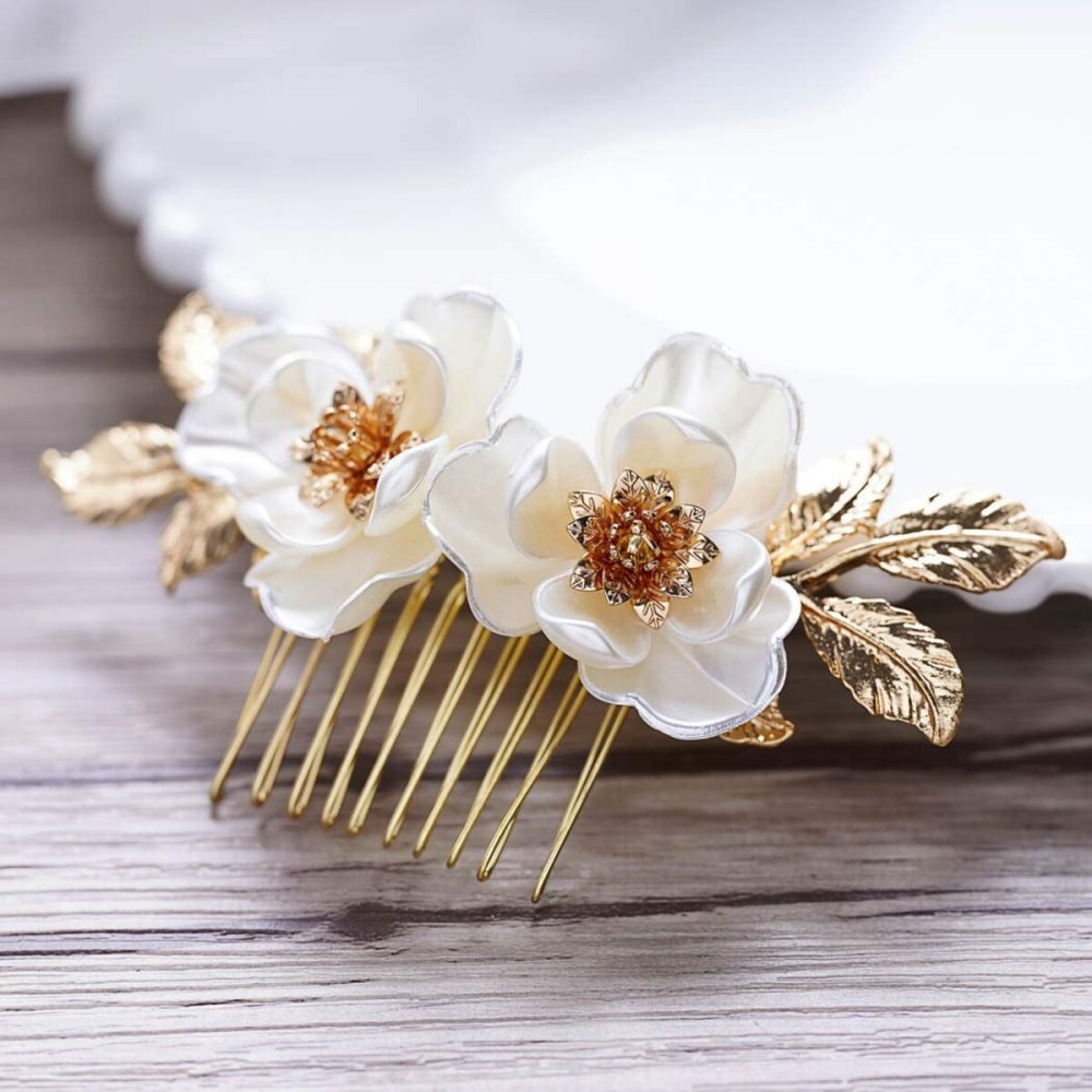 Yean Bride Flower Bridal Hair Comb Gold Leaf Wedding Hair Piece Floral Hair Accessories for Women and Girls (Gold) Yean Bride Flower Bridal Hair Comb Gold Leaf Wedding Hair Piece Floral Hair Accessories for Women and Girls (Gold)