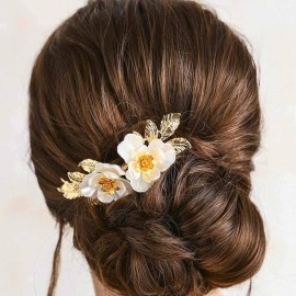 Yean Bride Flower Bridal Hair Comb Gold Leaf Wedding Hair Piece Floral Hair Accessories for Women and Girls (Gold) Yean Bride Flower Bridal Hair Comb Gold Leaf Wedding Hair Piece Floral Hair Accessories for Women and Girls (Gold)