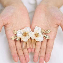 Yean Bride Flower Bridal Hair Comb Gold Leaf Wedding Hair Piece Floral Hair Accessories for Women and Girls (Gold) Yean Bride Flower Bridal Hair Comb Gold Leaf Wedding Hair Piece Floral Hair Accessories for Women and Girls (Gold)