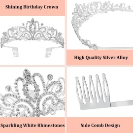 BAHABY Silver Crowns for Women Rhinestone Princess Tiara with Combs for Birthday Prom Bridal Shower Wedding Halloween Party