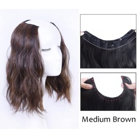 Medium Length 12 Wavy U-Shape Part Half Wig One Piece Clip in Hair Extension Medium Brown